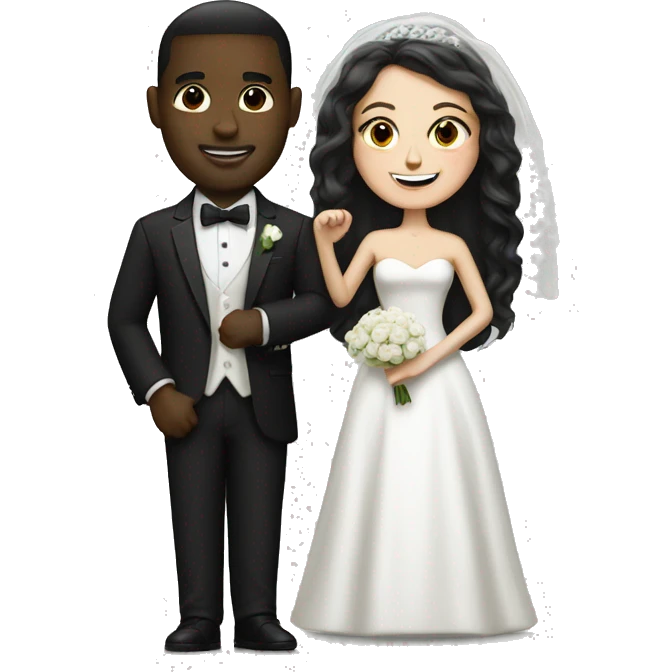 White bride and black groom emoji
