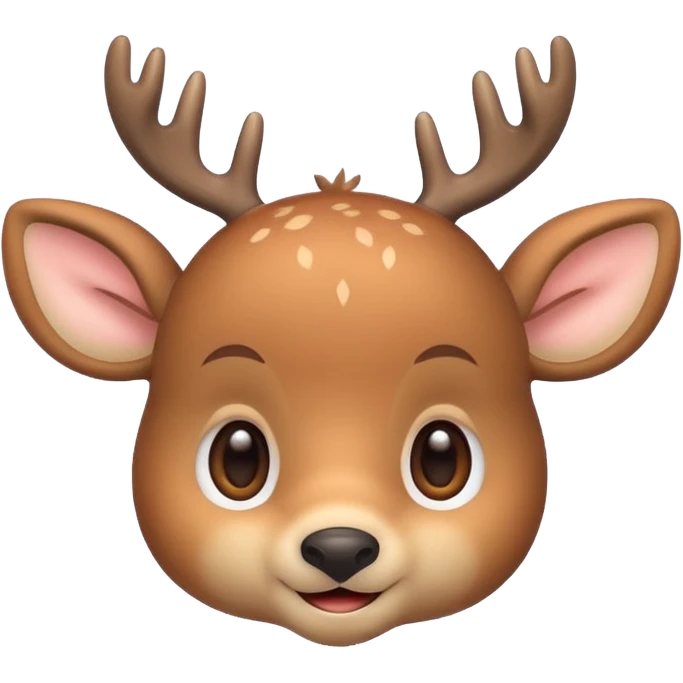 A cute deer emoji, small and simple, with big round eyes, a gentle smile, short antlers, soft beige fur with slightly lighter spots on its back, rounded cartoon-like proportions, minimal shading, vector-style, emoji