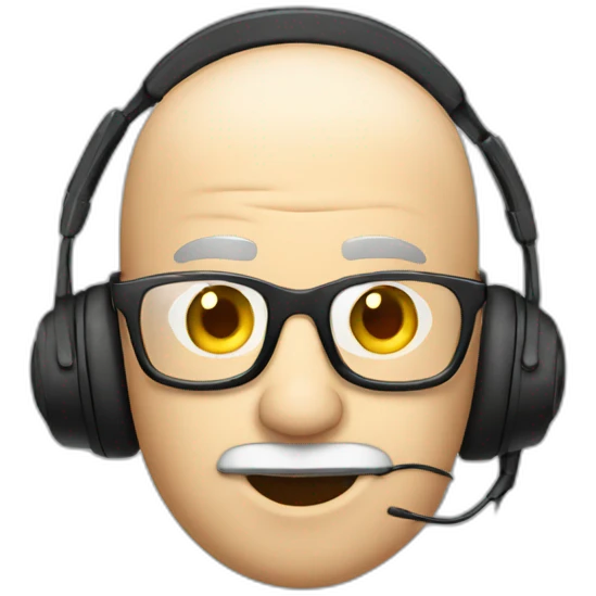 bald inspector with glasses with big headphone and mouth microphone emoji