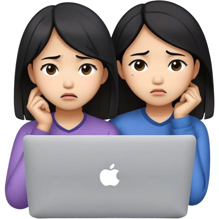 two asian girls crying in front of macbook emoji
