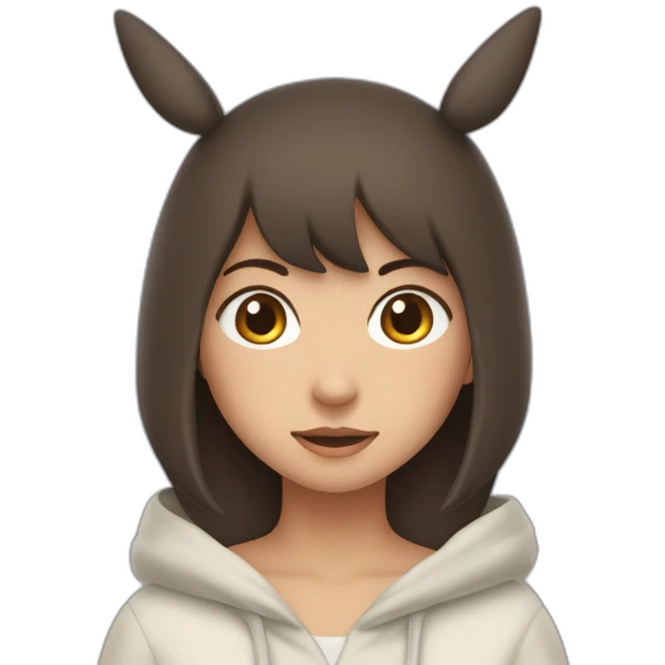 Fille Brune avec le ventre de Totoro et ces oreilles sur une capuche  emoji
