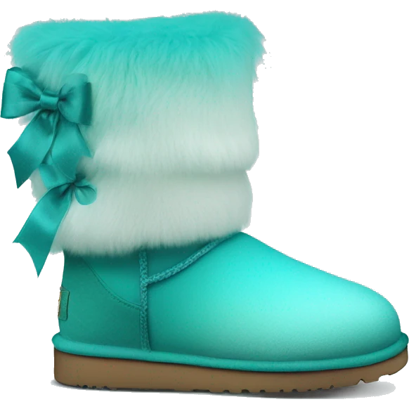 Realistic pair of tiffany blue to turquoise ombre fur Ugg boots with silk ribbon bows. emoji