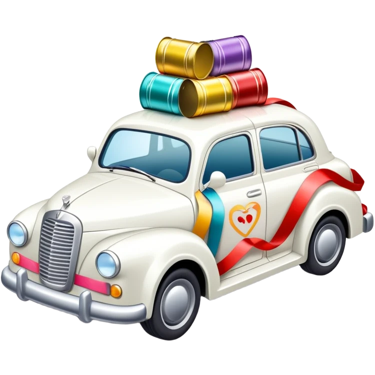 Just married car with cans and ribbons emoji
