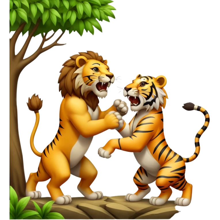 Lion and tiger fighting in trees  emoji