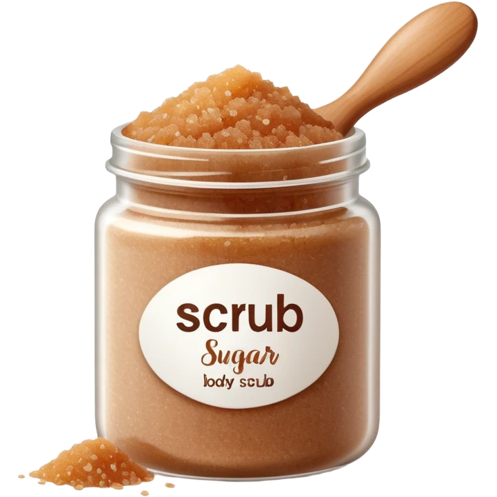 brown sugar body scrub in a white jar with the inscription scrub emoji