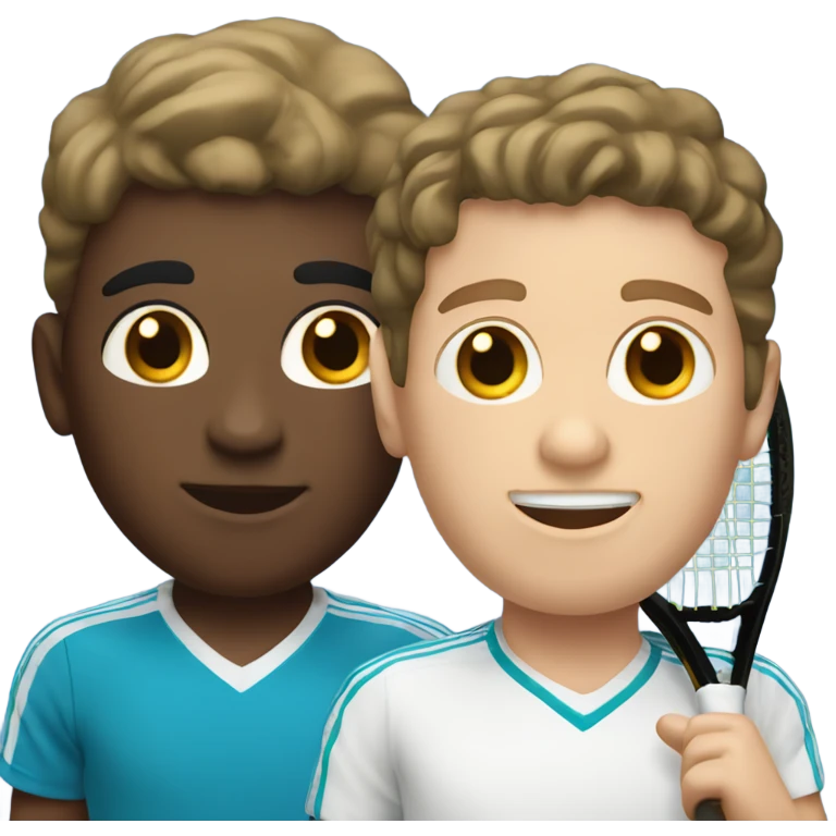 2 white boy who are brunette playing tennis together  emoji