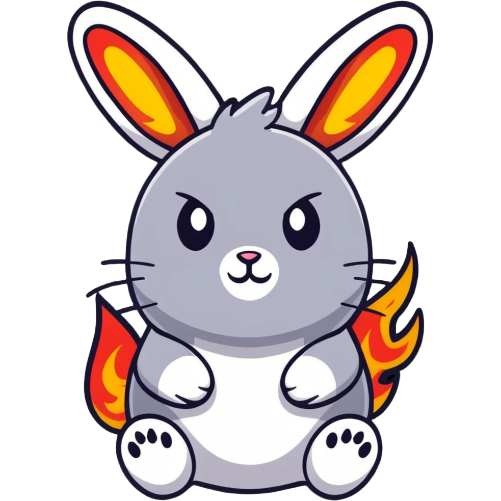 cute red bunny rabbit with fire paws and flaming fur emoji