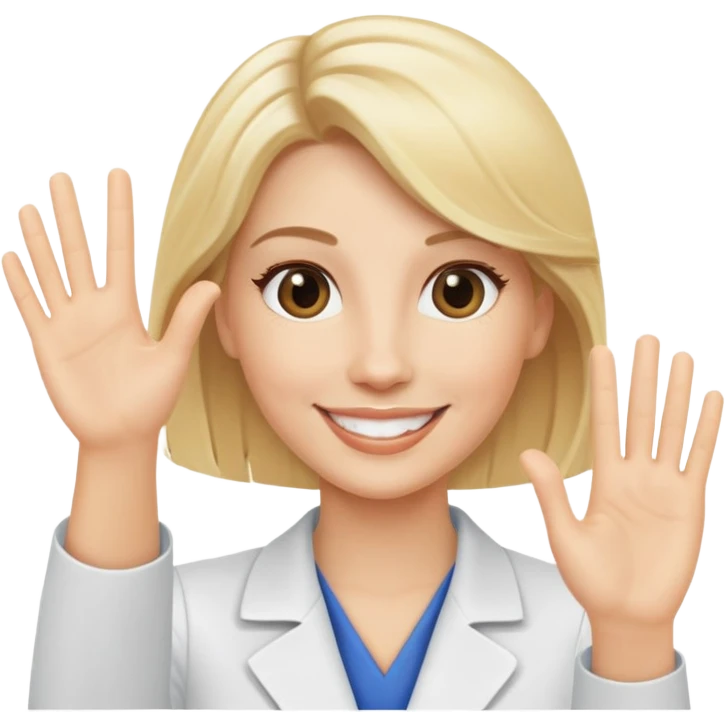 kinesiologa mujer con el pelo rubio saludando emoji