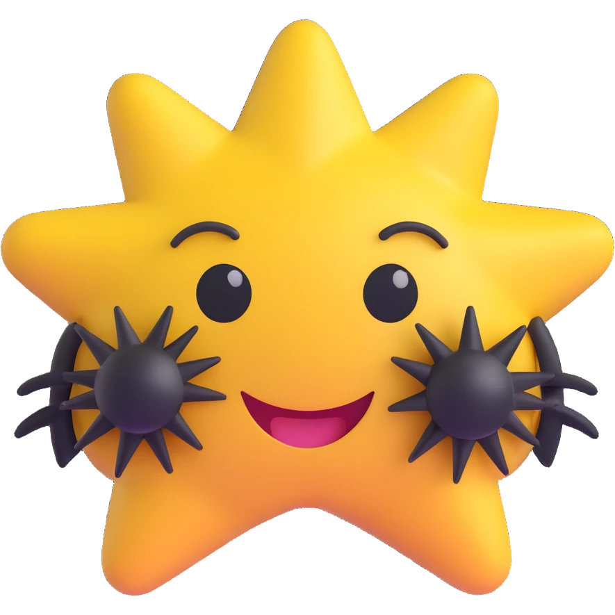 3D smiley emoji, large eyelashes, girly, star hair clip, smiling emoji