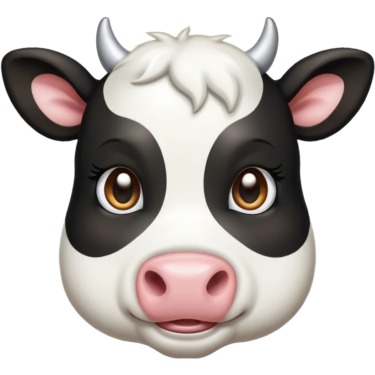 Cinematic Cute Black and White Cow Portrait Emoji, Head tilted playfully and inquisitively, featuring a glossy, contrasting coat of black and white, round, sparkling brown eyes filled with gentle curiosity, Simplified yet irresistibly adorable features, highly detailed, glowing with a warm, friendly glow, high shine, affectionate and serene, stylized with a touch of contemporary charm, bright and endearing, soft glowing outline, capturing the essence of a mischievous yet loving cow, so playful it feels like it could moo out of the screen and into your arms! emoji
