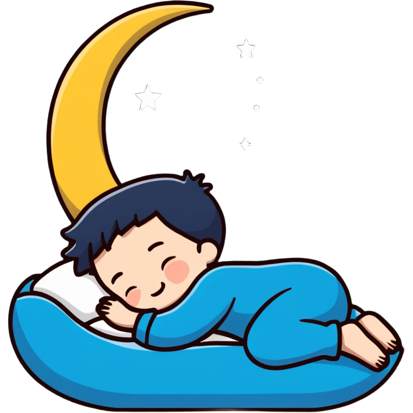 boy sleeping with ZZZ symbols floating above him with stars and crescent moon emoji