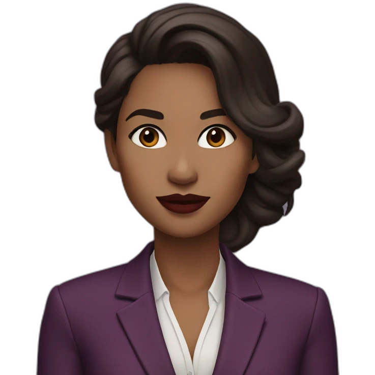 woman, dark brown hair, wearing marsala lipstick and using a purple blazer emoji