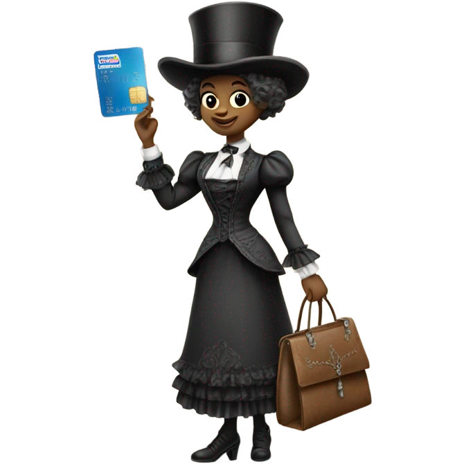 galora in Victorian dress elegant, full body, holding big credit card emoji