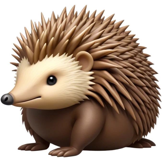 Cinematic Noble Echidna Portrait Emoji, Poised and regal, with a compact, spiky build and a textured, bristly fur in earthy browns, a distinctive pointed snout and keen, soulful eyes, Simplified yet sharp and sophisticated features, highly detailed, glowing with a warm, dignified glow, high shine, intelligent and resilient, stylized with an air of prickly elegance, focused and attentive, soft glowing outline, capturing the essence of a watchful and confident echidna, so majestic it feels as though it could scurry out of the screen with effortless authority! emoji