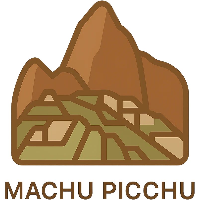 Machu Picchu logo, stylized mountain silhouette, earthy tones, clean design emoji