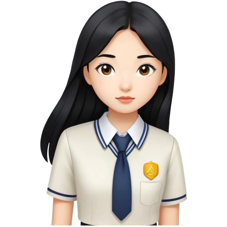 chic Asian-skinned girl in modern school uniform, sleek long black hair emoji