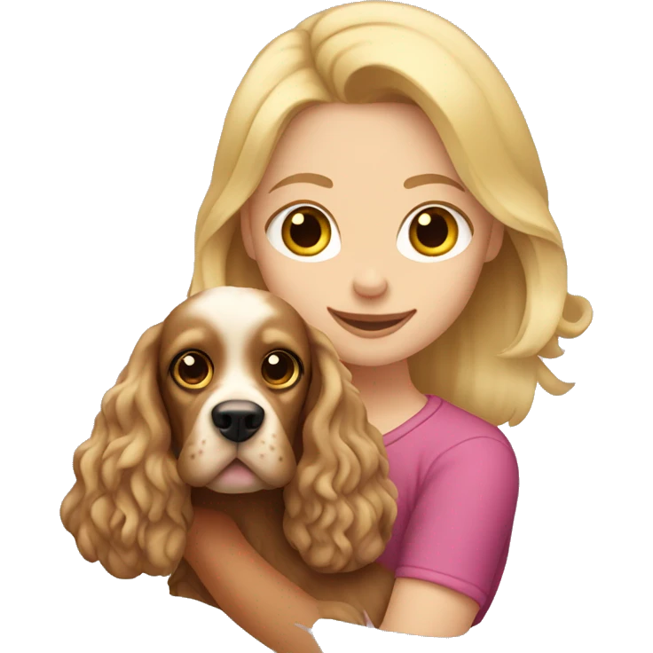 Blonde girl holding cocker spaniel  emoji