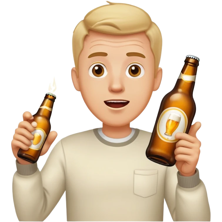 Удивленный белый человек указывае пальцем на бутылку пива   emoji