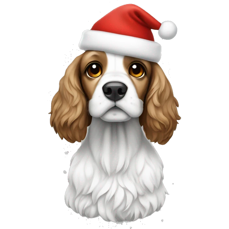 Cocker spaniel black and white with Christmas hat  emoji