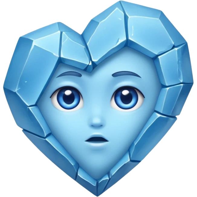 very sharp very broken broken blue gem mineral , multiple irregular chunks, very shiny with two eyes and heart shaped thousand edges emoji