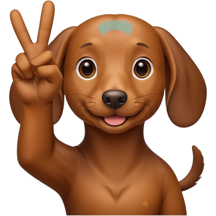 Create a dachshund showing a victory sign with his fingers emoji