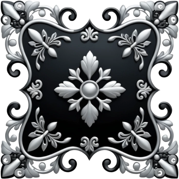Black and silver filigree corner, 3D, extremely detailed design emoji