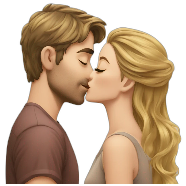 Blond woman kissing brunette man emoji