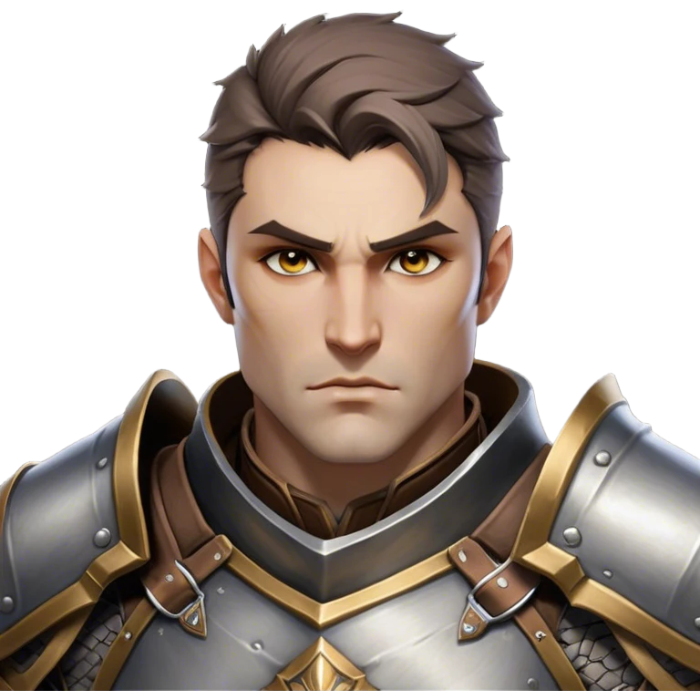 Cinematic Realistic WoW Human Warrior Portrait, head tilted epicly and inquisitively, showcasing a commanding presence and heroic grace. His chiseled features, resolute eyes, and meticulously crafted steel armor with leather accents in harmonious greys and bronzes are rendered with lifelike clarity and dramatic lighting, high shine, epic and awe-inspiring, embodying the spirit of a warrior poised for battle. emoji