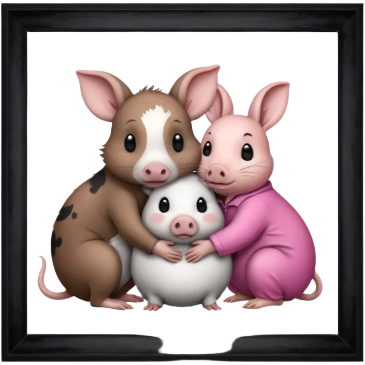 Home of rat, pig, cow, rabbit hugs emoji