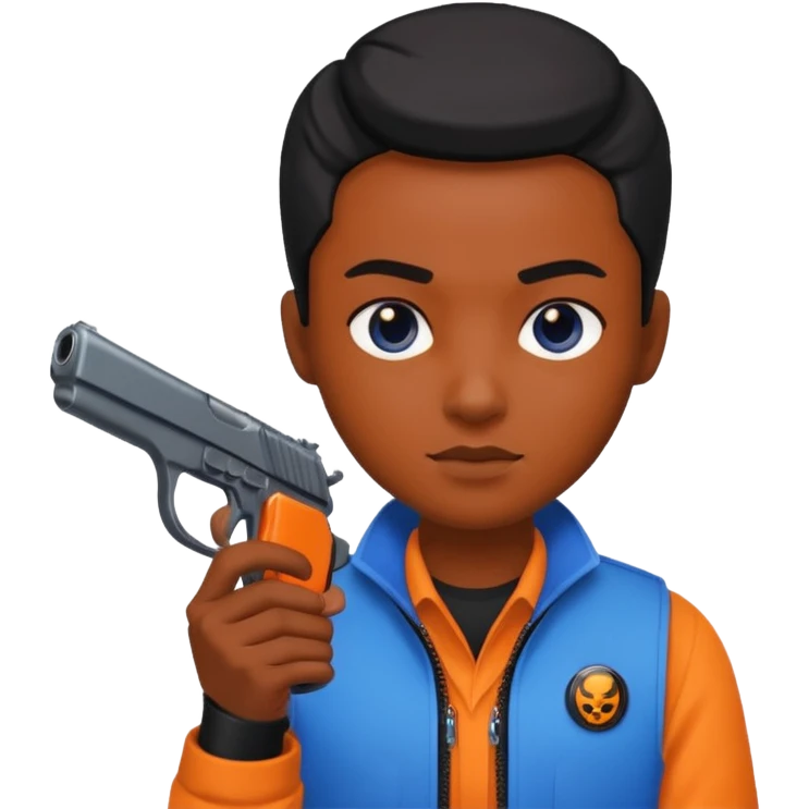 Transformer oranger and black with blue uses a gun emoji