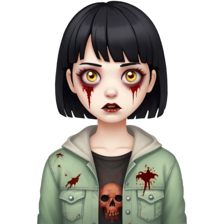 girl zombie with short black hair and bangs emoji