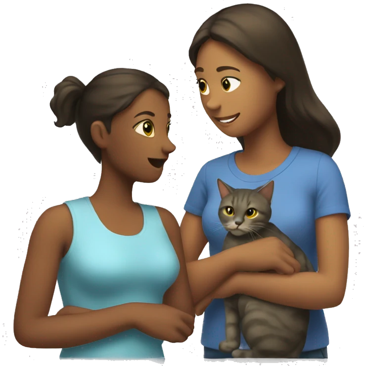 Girl with a cat in her arms is talking to a woman emoji