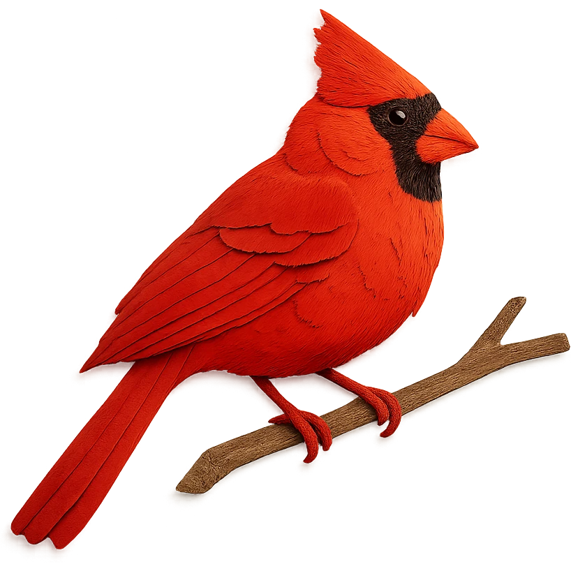 very detailed cardinal perched on a tree branch, intricate cut paper textures, vibrant red feathers emoji
