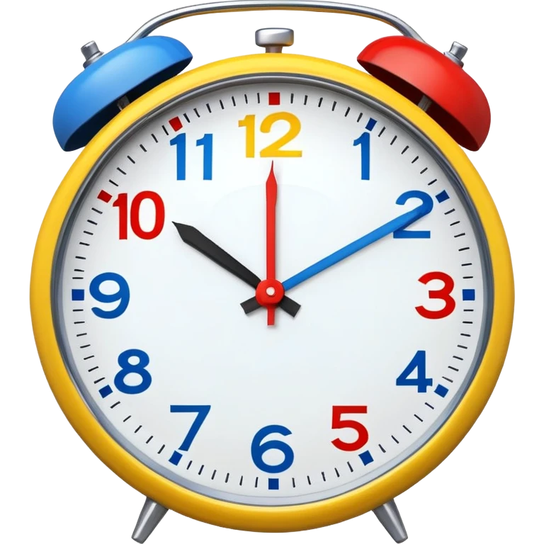 Clock yellow backround blue second handle and numbers and red hour handle and numbers emoji
