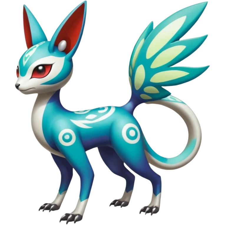Shiny Colorful Futuristic Oriental Painted Asian Vernid-Trico-Meloetta-Latias-Koraidon-Peppercat-Protogen-Pokémon-Digimon-Fakémon-fusion-hybrid-creature emoji