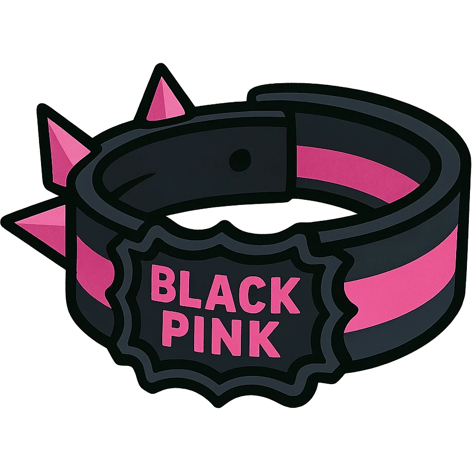 BLACKPINK-inspired gothic bracelet, no hearts, vibrant toon style, bold and expressive, black and pink colors emoji