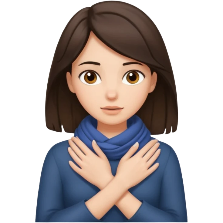 a brunette woman with her hands wrapped fulling around her neck emoji