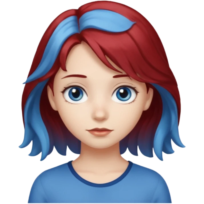 Half blue wavy haired blue eyed girl and straight little bit dark red haired dark brown eyed girl emoji