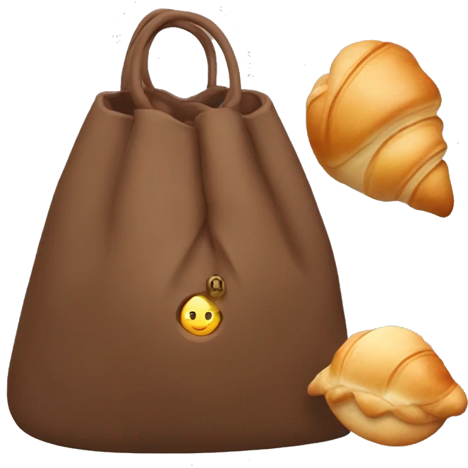 Brown polene bag with Little Croissant plushie pendant emoji