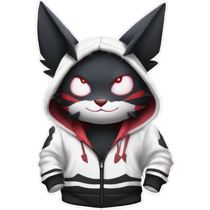 Dark Black Unique Anthro Cool Kawaii Horned Bat-Winged Zangoose-Litten-Pokémon with edgy stripes Punk Hoodie emoji