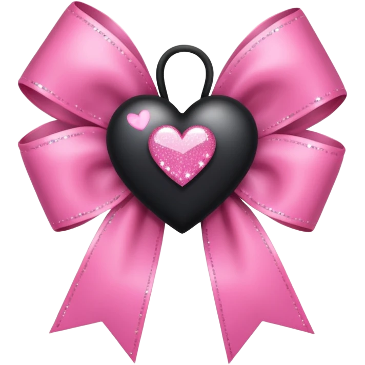 black heart with a pink ribbon rosette bow with sparkles emoji