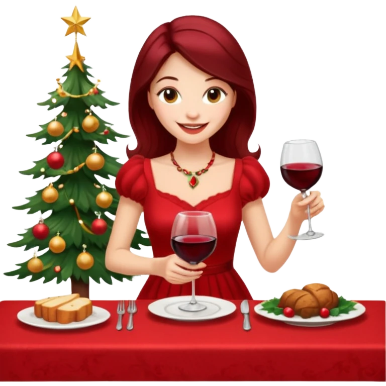 Chirstmas Hostess character, She plans the night, sets the table, pours the wine… emoji