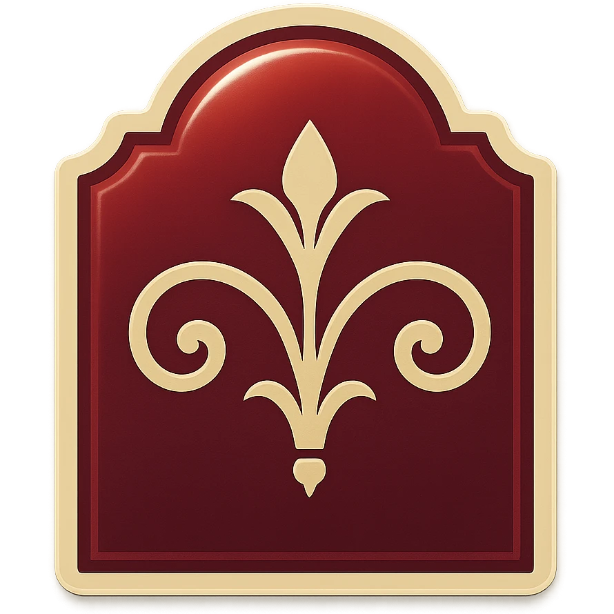 minimalist eastern plaque sign, solid shape, retro sticker style, burgundy and beige colors, concise elegant eastern ornament, soft shadows, transparent background emoji