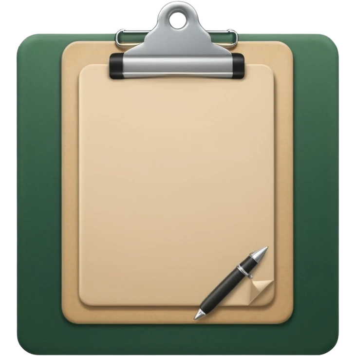 emoji of dark green clipboard with light beige paper, no text, Apple emoji style emoji
