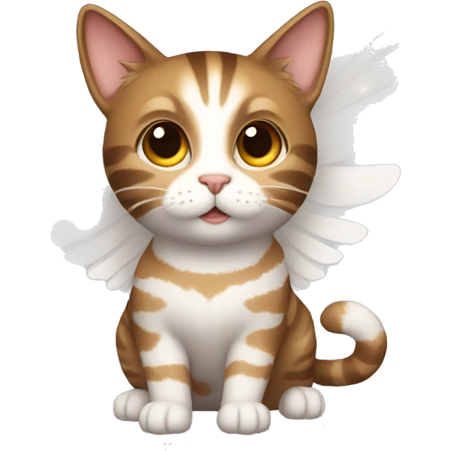 An adult and totally brown striped cat with angel’s wings. The fur is without White color. The cat is flying.  emoji