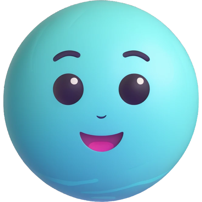 Uranus planet emoji with a friendly, playful, expressive face, soft blue-green color, subtle rings, symbolizing innovation, change, and individuality, representing a game-changer or revolutionary spirit emoji