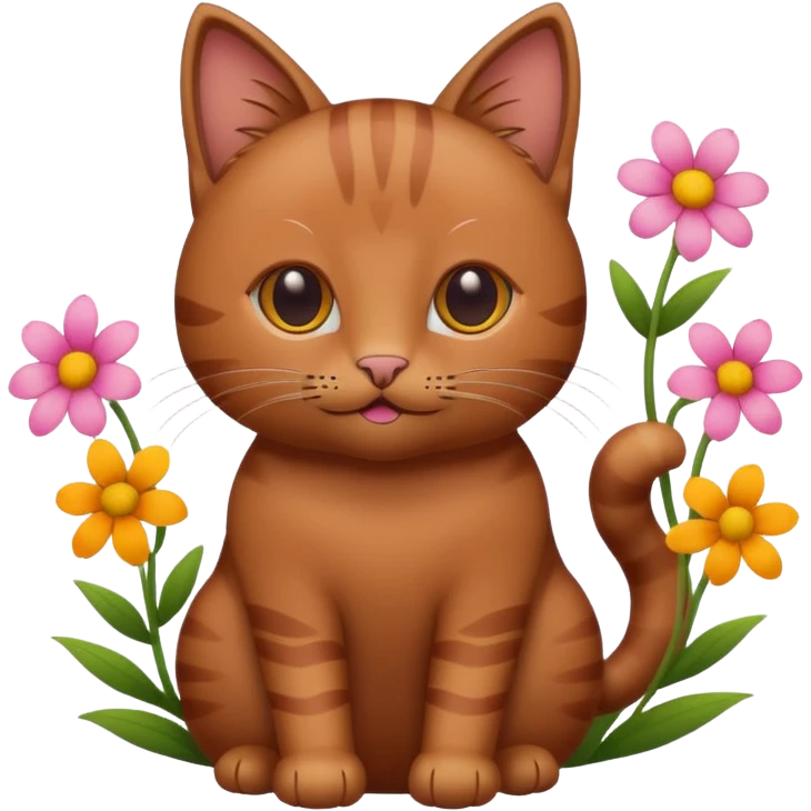 color outline icon of a brown cat with flowers emoji