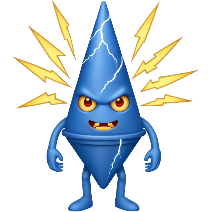 evil blue cone man with 6 legs with lightning in the back emoji