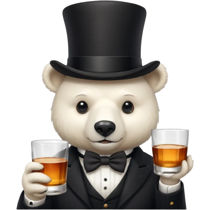 white bear head in a top hat with a whiskey emoji