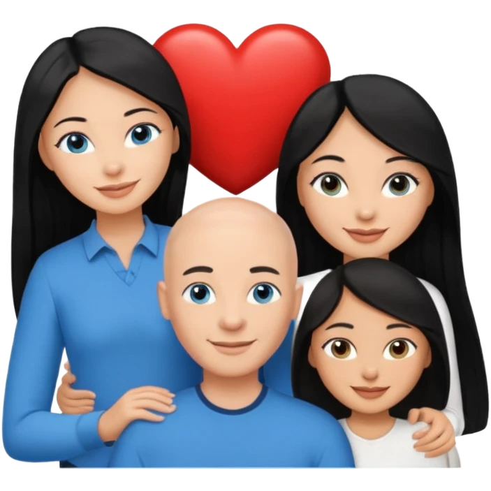 Bald white man blue eyes in love with Filipina woman 2 young Filipina girls long hair emoji